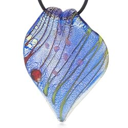Pugster Murano Glass Dazzling Blue Multicolored Flower Petal Pendant Necklaces