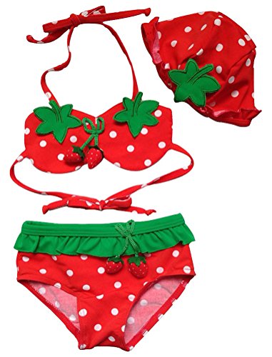 KMFEEL Strawberry Cartoon 3 Piece Baby Girl Bikini Swimwear