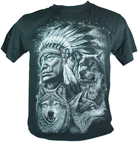 Plutoshirt| Three Wolf Native American Chief Indian Moon Large Size L New! T-Shirt Tee (A82)