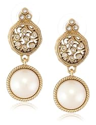 T Tahari "Essentials" Gold with Pearl Drop Earrings