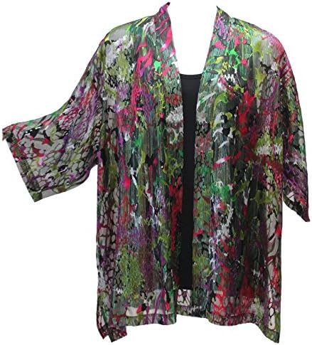 Women's Hand Painted Multi Snake Skin Silk Kimono Jacket Plus Size Art to Wear