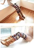 PPPERSONNE PARIS Knitted Leggings Warm Tights for Women/girls, Snowflakes Pattern, Striped, Footless, Multi-colored, S/m