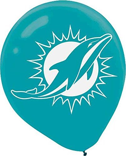 Amscan NFL Football Sports Miami Dolphins Printed Balloons (6 Piece), Blue/White, 6.5 x 5