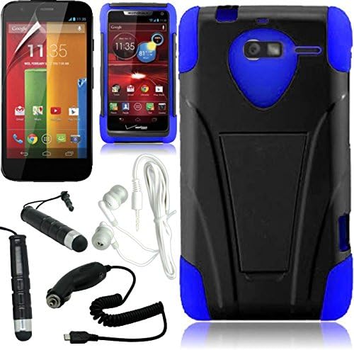 [ARENA] BLACK BLUE HYBRID T STAND COVER FITTED HARD GEL CASE for MOTOROLA LUGE + FREE ARENA ACCESSORY KIT