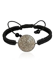 Sterling Silver Diamond Pave Disc Charm Black Onyx Beads Macrame Bracelet Jewelry