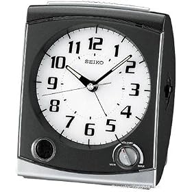 Seiko Bedside Alarm - Black - White Dial - Quiet Sweep Second Hand by 
