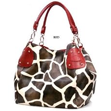 Red Large Vicky Giraffe Print Faux Leather Satchel Bag Handbag Purse