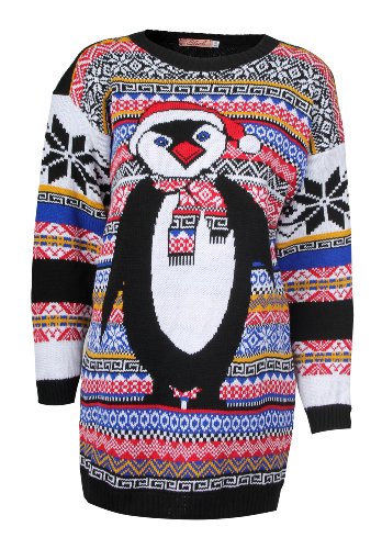 Forever Women's Aztec Penguin Print Neon Colourful Christmas Jumper