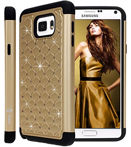 Galaxy Note 5 Case, Style4U Galaxy Note 5 Studded Rhinestone Crystal Bling Hybrid Armor Case Cover for Samsung Galaxy Note 5 with 1 Style4U Stylus [Gold / Black]