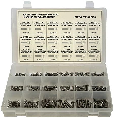 270 Piece PHILLIPS PAN HEAD MACHINE SCREW ASSORTMENT- 304 (18-8) STAINLESS STEEL - Ships FREE in the USA