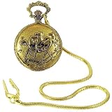 Pocket Watch - Gold-Tone Running Horses Pocket Watch with 14 Clip on Chain by Albert James