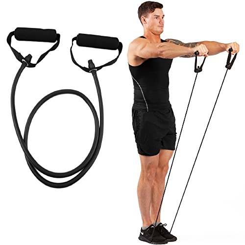 Rubber Resistance Band Tube Cord Fitness Home Gym Exercise Training with Handles -Black