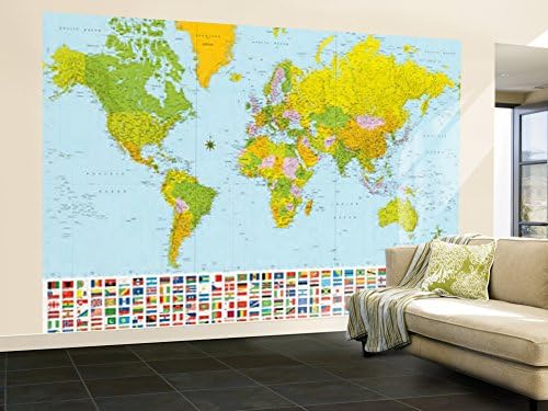 (100x144) Map of the World with Flags Huge Wall Mural Art