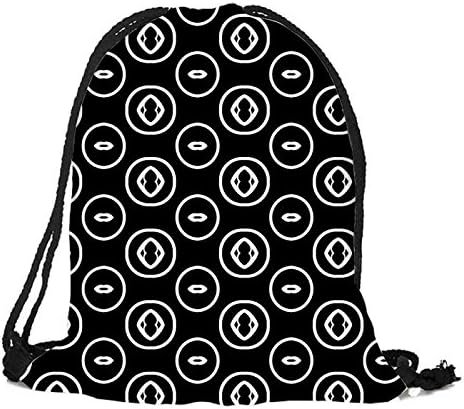 Travel Drawstring Backpack Black-And-White-Pattern Sports Portable Sackpack