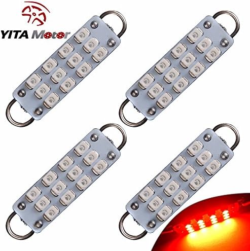 YITAMOTOR 4 X Festoon 44mm 12-SMD 3528 Rigid Loop 1.73" Red LED Light Bulbs 561 562 567