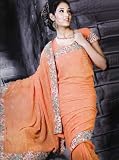 Orange Faux Georgette Indian Traditional Belly Dance Dress Wrap Sari Saree with Unstitched Blouse