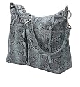 OiOi Leather Hobo Baby Changing Bag with Pockets - Snakeskin Leather Sage