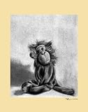 Oopsy daisy Charcoal Monkey Canvas Stretched Art by Margot Curran, 11 by 14-Inches, Yellow Border