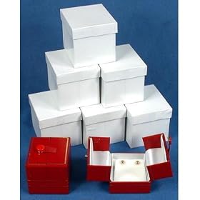 6 Leather Earring Boxes Red Jewelry Snap Lid Display