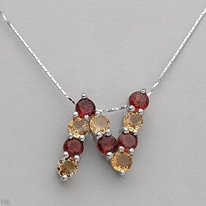 Necklace With 3.00ctw Precious Stones - Genuine Citrines and Garnets Beautifully Crafted in 925 Sterling silver Length 16in