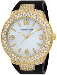 Vernier Womens VNR11073YGB Mother-Of-Pearl Dial Rubber Strap Quartz Watch