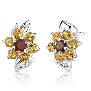 Buy 1.00 Carats Round Cut Garnet Citrine Earrings in Sterling Silver by Peora