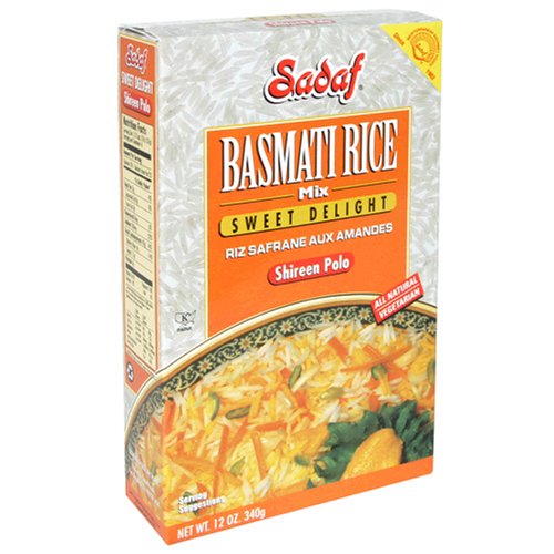 Sadaf Basmati Rice Shireen Polo, Sweet Almond Pistachio Rice, 12-Ounce Boxes (Pack of 4)