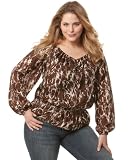 MICHAEL Michael Kors Plus Size Top, Long Sleeve Printed Silk Peasant
