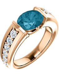 14K Rose Gold 9.00x7.00mm Oval Cut London Blue Topaz and Diamond Ring -- LIFETIME WARRANTY