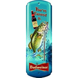 Rivers Edge You've Earned It Budweiser Beer Nostalgic Tin Thermometer by