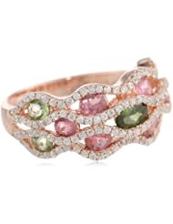 Rose Rhodium Plated Sterling Silver Pink and Green Tourmaline and Cubic Zirconia Fashion Ring, Size 7
