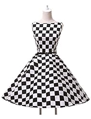 Checkered Print Belted Vintage Sleeveless Cotton Party Dress 