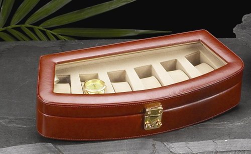 Genuine Brown Leather Watch Box Case-Holds Six Watches