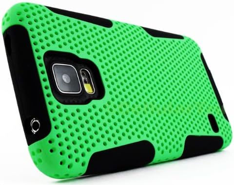 myLife Bright Spring Green and Deep Black - Perforated Mesh Series (2 Layer Neo Hybrid) Slim Armor Case for the NEW Galaxy S5 (5G) Smartphone by Samsung (External Rubberized Hard Shell Mesh Piece + Internal Soft Silicone Flexible Gel)