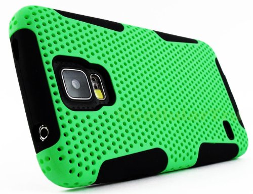 myLife Bright Spring Green and Deep Black - Perforated Mesh Series (2 Layer Neo Hybrid) Slim Armor Case for the NEW Galaxy S5 (5G) Smartphone by Samsung (External Rubberized Hard Shell Mesh Piece + Internal Soft Silicone Flexible Gel)