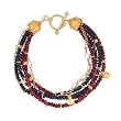 Elegant Ruby and Sapphire Multi Strand Gemstone Beaded Bracelet with Ornate Gold Vermeil Ends, 8 1/2" Length, #7561