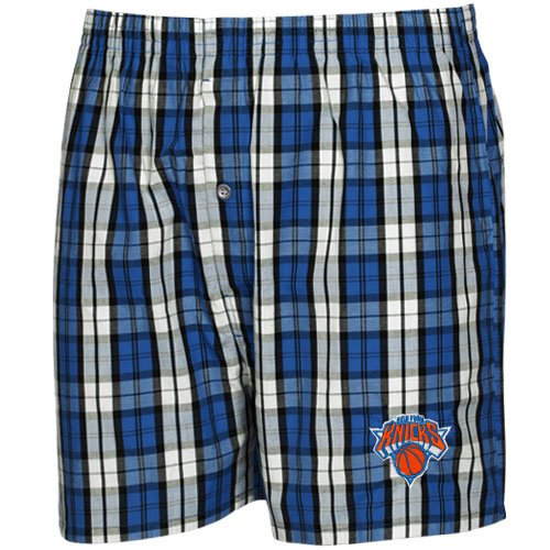 NCAA New York Knicks Royal Blue-White Plaid Historic Embroidered Boxer Shorts (Small)