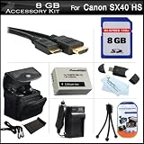 8GB Accessories Bundle Kit For Canon PowerShot SX40 HS SX40HS, G1 X, G1X Digital Camera Includes 8GB High Speed SD Memory Card + Extended Replacement (1200Mah) NB-10L Battery + AC/DC Charger + Mini HDMI Cable + USB Reader + Case + Screen Protectors + More