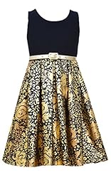 Girls Cotton/Denim/Polyester/Knit Pleated Belted Fit-and-Flare Sleeveless Round Neck  Dress