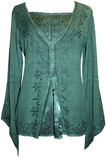 Agan Traders Women’s Long Bell Sleeve Embroidered Blouse - Renaissance Tunic Bohemian Tops for Women - Elegant Dress Tops