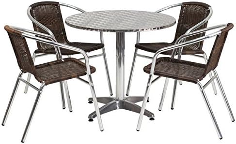 31.5-foot Round Aluminum Indoor/ Outdoor Table with 4 Rattan Chairs