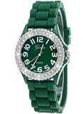 Exclusive Damenuhr,Designer Trend Strass Damen Uhr in Dunkelgrün/Grün/Silber inklusive Geschenbox