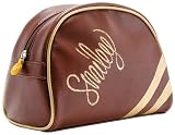 Present Time Smiley Old School toilietries gym bag Length 24cm brown and gold