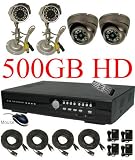 USA Security Store -- CCTV 4 Professional CCD Day/Night Vision Color Cameras with one 4 Channels Video audio H.264 Security Surveillance DVR Digital Video Recorder System Built-in 500GB HDD, Included 4x65FT video cables and Power Supplies KIT. Supports Network Remote Viewing Over Internet, Windows IE, iPhone, Windows Mobile, and Apple Mac FireFox.