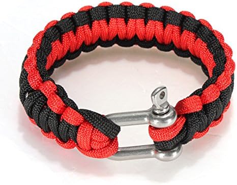 1Pc 7 Strand Self-Rescue Adjustable Paracord Survival Bracelet Weave Parachute W/Cord Shackle Buckle Outdoor Camping Bracelets - Red Black