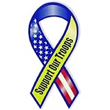 Blue/Yellow Support Our Troops Mini Ribbon Magnets