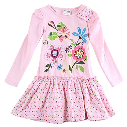 Novatx Long Sleeves Cotton Princess Dress Baby Girls Clothes H5795 Pink