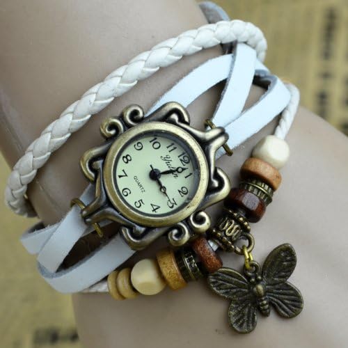 Elite Charm® Butterfly Pendant Quartz Fashion Weave Wrap Leather Bracelet Womens Wrist Watches