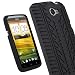 igadgitz Schwarz Silikon Skin Tasche H&Atilde;&frac14;lle mit Reifen Profil f&Atilde;&frac14;r HTC One X S720e 