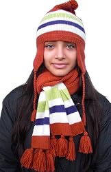 Handmade Alpaca Natural Fiber Scarf and Hat Set - Pumpkin Orange Fields